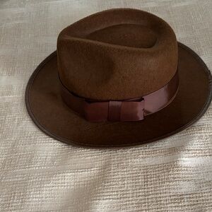 Brown Felt Fedora Hat with Ribbon